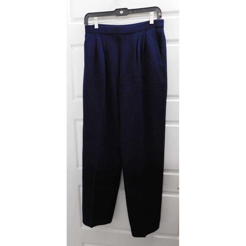 St John Collection Navy Blue Santana Pleated Front Pants with Pockets USA 4